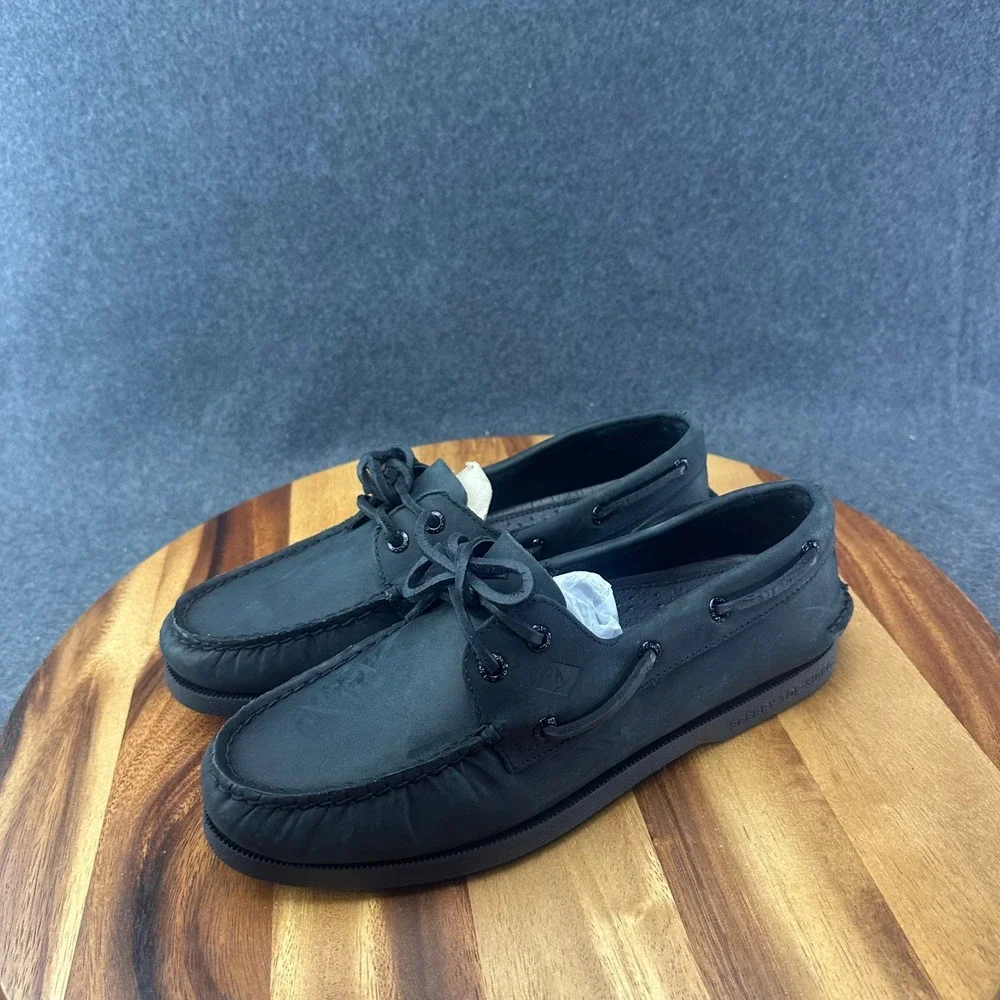 Sperry Top-Sider Shoes Mens Black A/O 2 Eye Leather Boat Derby Size 7.5